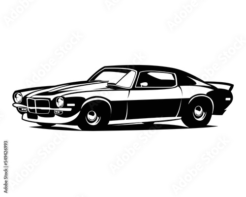 1970s chevy camaro car logo isolated white background view from side. best for car industry, badge, emblem, icon. vector illustration available in eps 10.