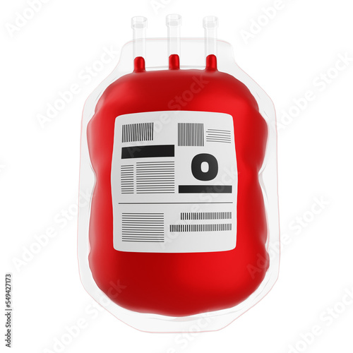 blood bag group O isolated. blood pack for transfusion, blood donation cartoon concept. 3d illustration PNG file