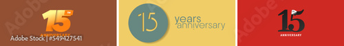 15 years anniversary set of vector graphic icons, logos.