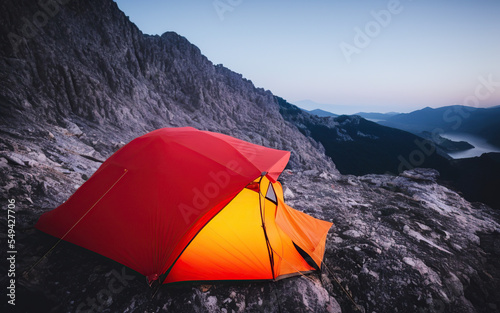 tent in the mountains at night