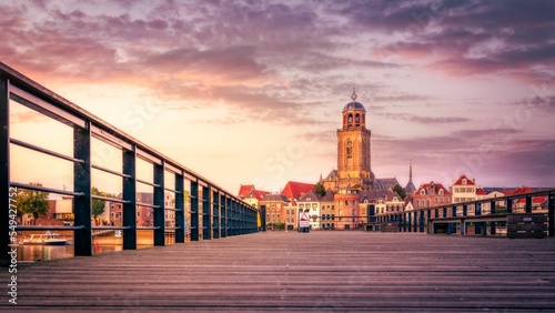 View of the tower of Deventer in Overijssel, the Netherlands in the evening photo