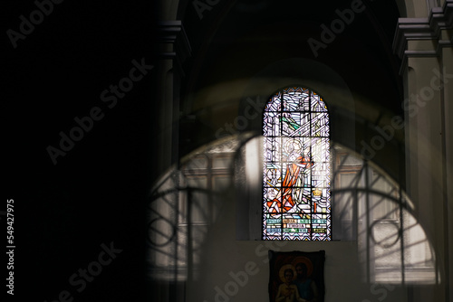 Colorful abstract window inside the church in Poland