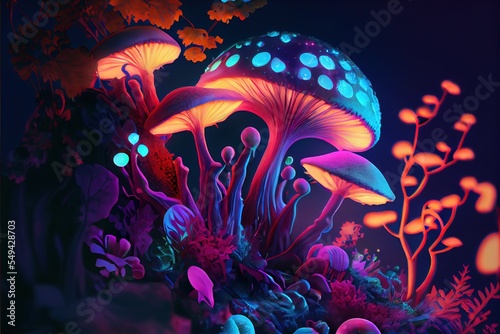 magic mushrooms in forest glowing and shining fanatasy art © zedtox