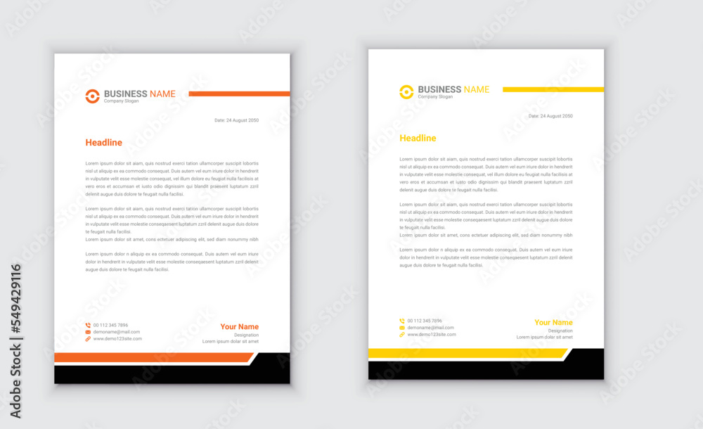 Orange and yellow abstract modern business style letterhead template design