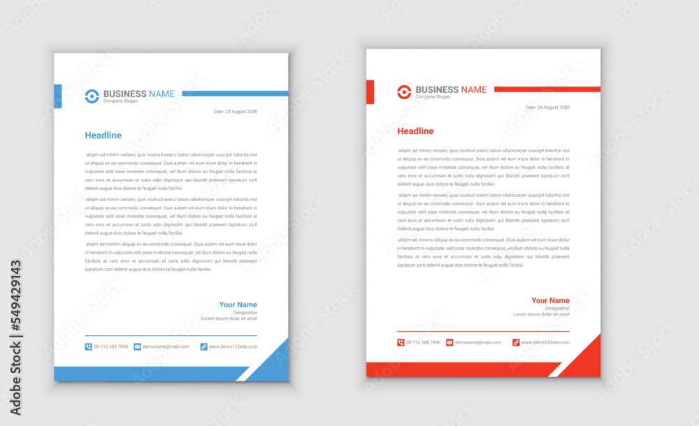 Red and blue modern corporate letterhead template design