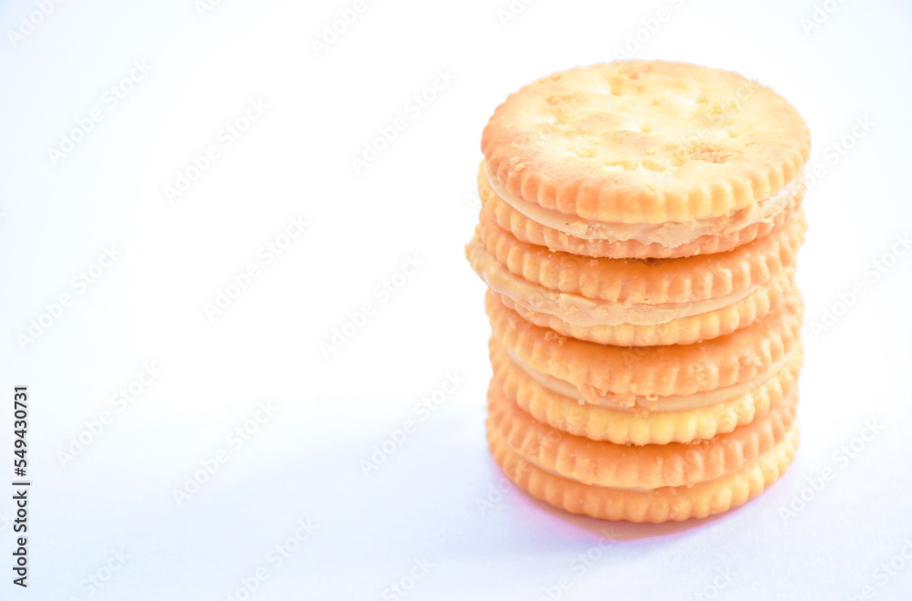 cookie stuffing milk cream arranging on white background cookie stuffing milk cream arranging on white background