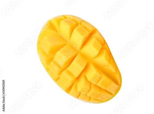 Foto Fresh yellow mango slice on transparent png. Top view..