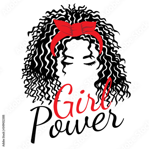 Girl power. Beautiful girl with trendy hairstyle and  bandanna for head wrap. Vector fashion illustration