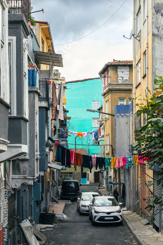 View of the old street of Istanbul. Traditional houses of Istanbul.