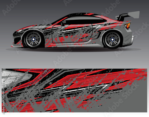 Car wrap design vector. Graphic abstract stripe racing background kit designs for wrap vehicle  race car  rally  adventure and livery