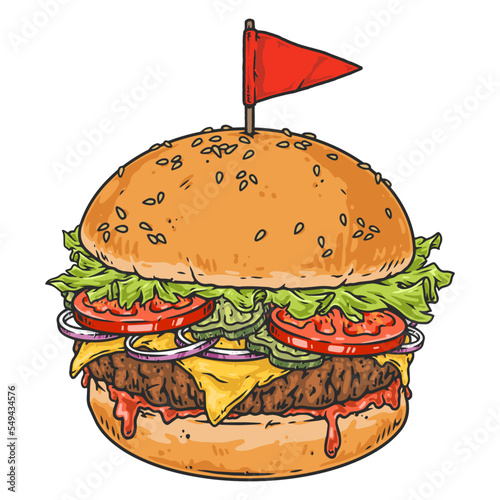 Juicy hamburger vintage colorful sticker