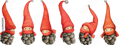 watercolor hand drawn cute pinecone elf