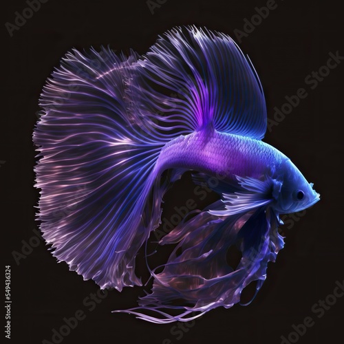Purple Betta Splendens (Siamese fighting fish), vantablack background