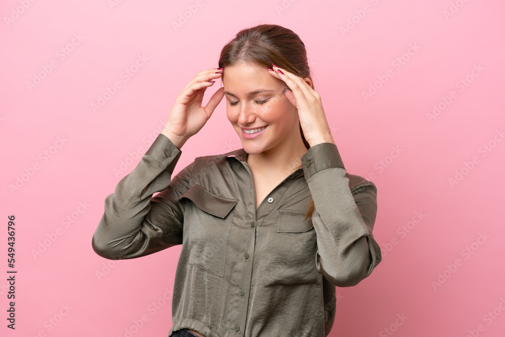 Young caucasian woman isolated on pink background laughing Young caucasian woman isolated on pink background laughing