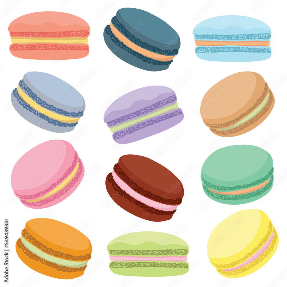 Vector illustration of colorful macaron collections on white background