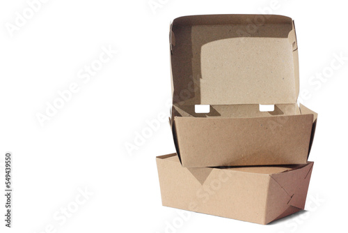 Take away cardboard food boxes on white background