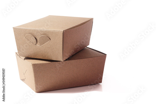 Take away cardboard food boxes on white background