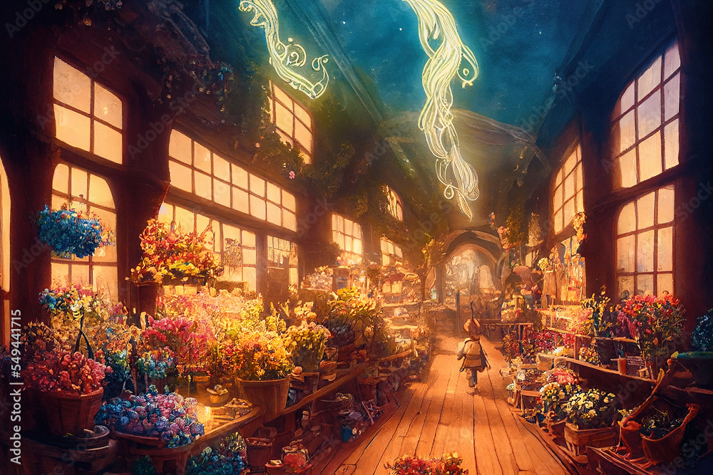 Fantasy city with bizarre lighting, spectacular digital art 3D illustration medieval fantasy
