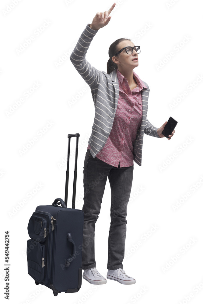 PNG file no background Woman traveling and using a smartphone PNG file no background Woman traveling and using a smartphone