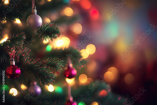decorated christmas tree with bokeh background. Merry christmas and happy holiday  sparkle light.