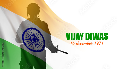 Silhouette of soldier with Indian flag. Vijay Diwas concept. Background for National Holidays