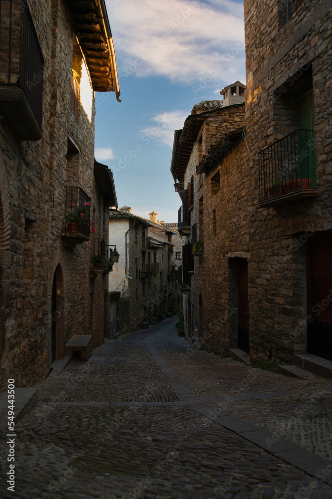Beautiful charming streets in the old villages of the Aragonese Pyrenees 
