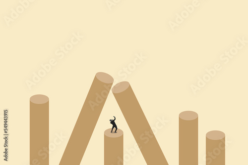 businessman trying to stop bars before it fall. concept of management concept, frustrated nervous and under pressure. Eps10 illustration.