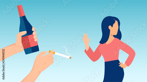Vector of a young woman says no to alcohol and smoking.