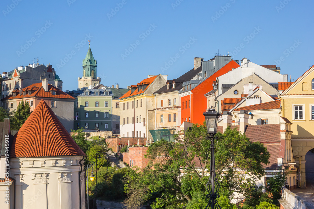 Historic houses and towers in the center of Lublin, Poland