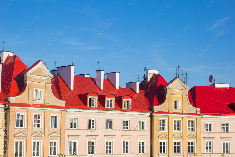 Colorful red rooftops in the center of Lublin, Poland