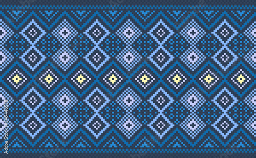 Geometric ethnic pattern, Vector embroidery abstract background, Pixel classic Navajo style