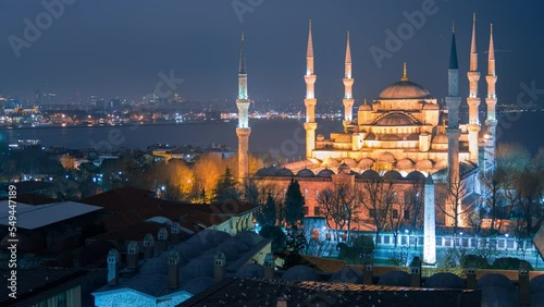 Time Lapse of Istanbul city with Hagia Sophia and Blue Mosque, Istanbul, Turkey photo