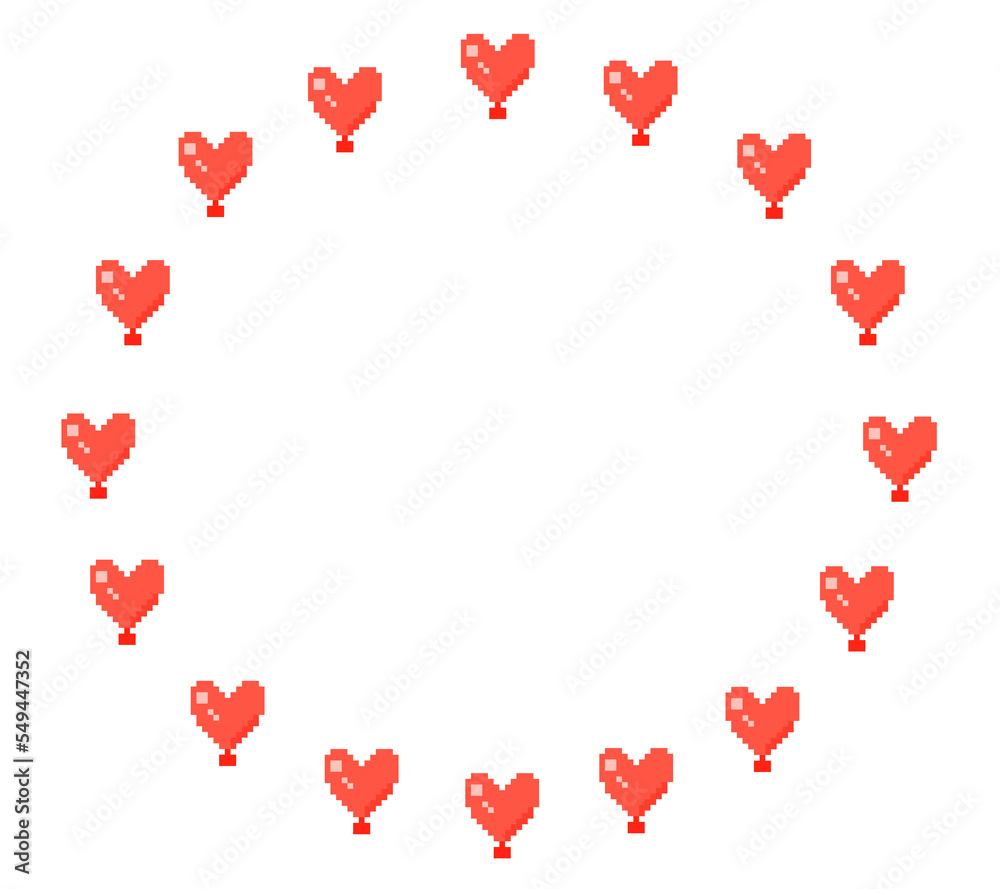 Pixel art red heart balloon round frame