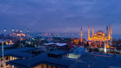Time Lapse of Istanbul city with Hagia Sophia and Blue Mosque, Istanbul, Turkey photo