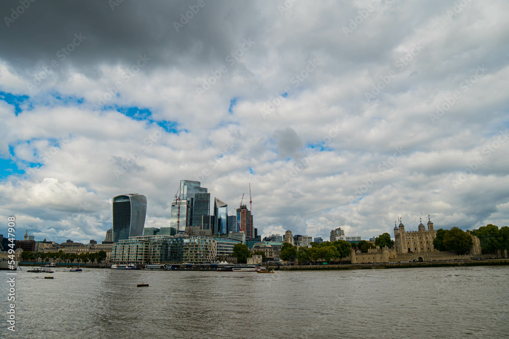 London city view. Skyward view of London City skyscrapers. UK, England, London. Skyscrapers in City of London.