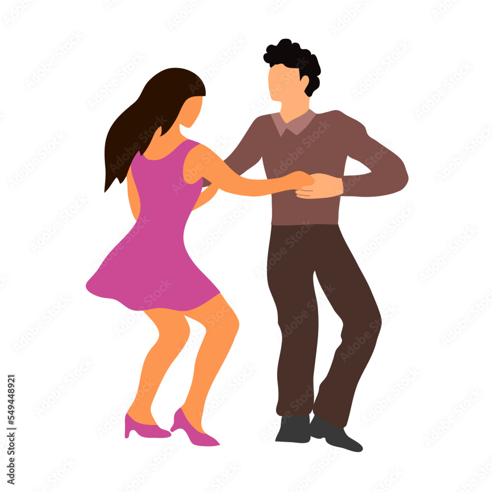 Pair dancing, classical, professional, modern and Latin American dances, rumba, salsa, samba. Man and woman dancing, passionate tango. Vector illustration isolated on white background