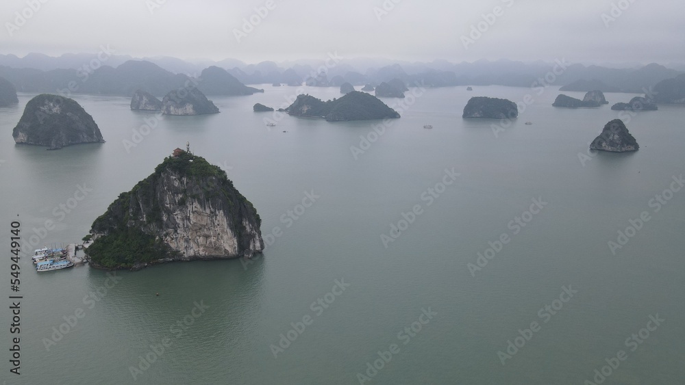Ha Long, Vietnam - November 26, 2022: Aerial View of The Ha Long Bay