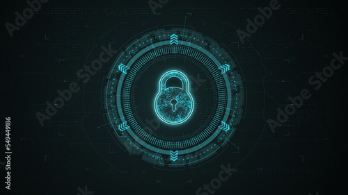 Fototapeta Naklejka Na Ścianę i Meble -  Blue digital security key logo with rotation HUD UI circle technology interface and futuristic elements abstract background network secure concepts