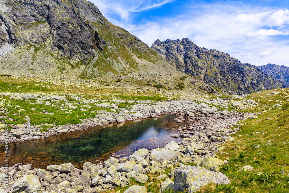 Beautiful lake in Hinczowa valley on sunny summer day, High Tatra Mountains, Slovakia