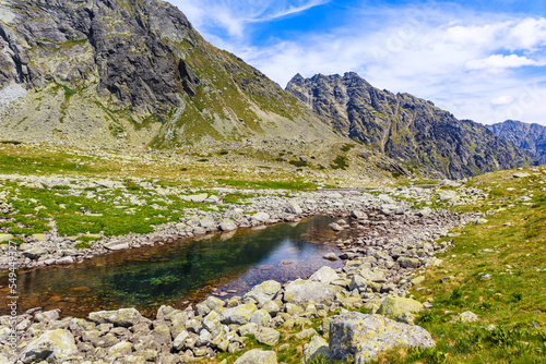 Beautiful lake in Hinczowa valley on sunny summer day, High Tatra Mountains, Slovakia