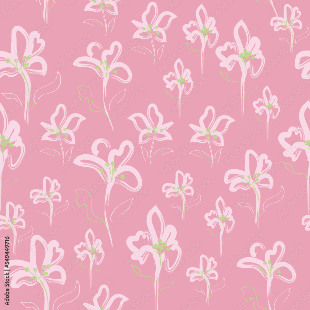 Cute summer, spring, hand drawn, seamless print, conversational pattern, colorful, ditsy, random, fading doodle flowers, stems, petals, girls, women, fabric, tshirt, packaging, textile, fabric, kids