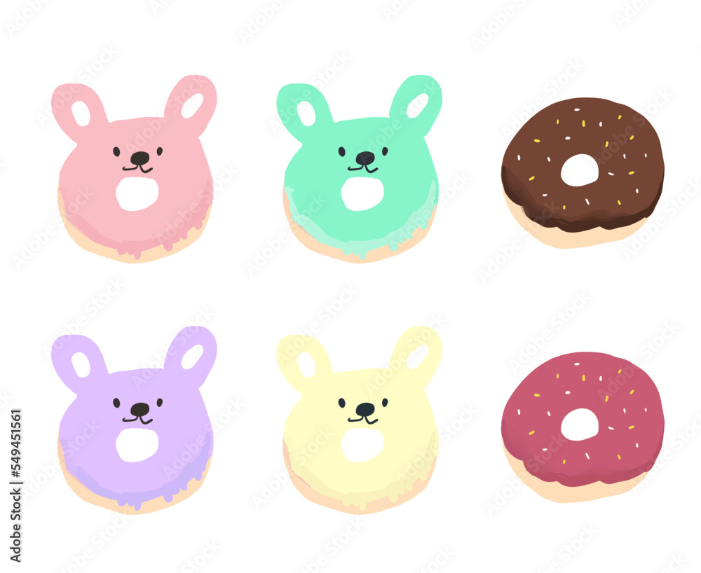 うさぎのドーナツ パステルカラーキャラクターイラスト うさぎのドーナツ パステルカラーキャラクターイラスト