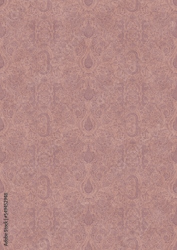 Hand-drawn abstract seamless ornament. Purple on a pale pink background. Paper texture. Digital artwork, A4. (pattern: p01e)