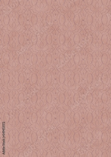 Hand-drawn abstract seamless ornament. Purple on a pale pink background. Paper texture. Digital artwork, A4. (pattern: p08-1f)
