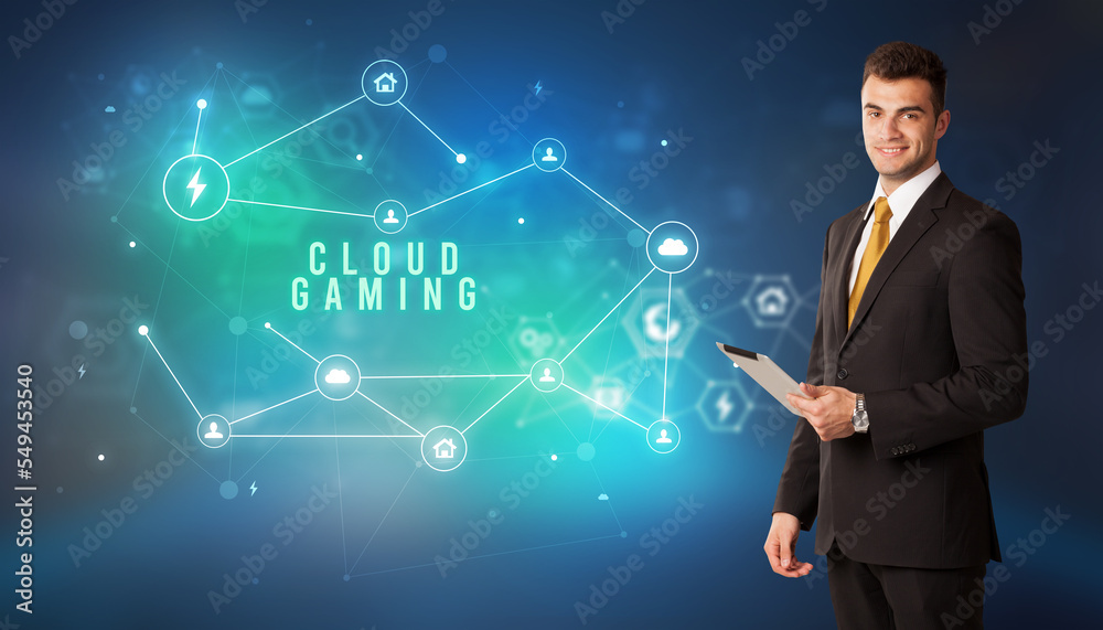 Businessman thinking about technology concept Businessman thinking about technology concept
