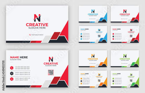 Multipurpose corporate business card template with blue, green, red, and yellow colors