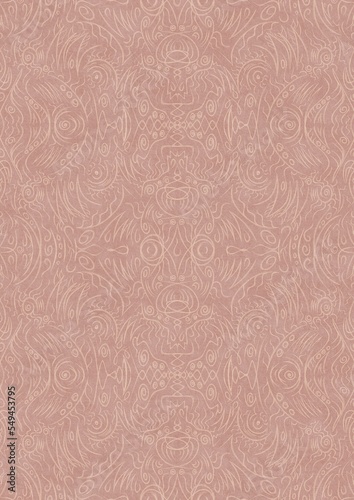 Hand-drawn abstract seamless ornament. Light semi transparent pale pink on a pale pink background. Paper texture. Digital artwork, A4. (pattern: p03d)