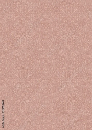 Hand-drawn abstract seamless ornament. Light semi transparent pale pink on a pale pink background. Paper texture. Digital artwork, A4. (pattern: p08-2e)