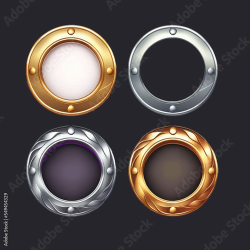 Rank circle frames, Ui game borders evolution frames for rpg game avatars, game ui ux modern elements. A beautiful fantastic children's play template isolated on background. Vector illustration