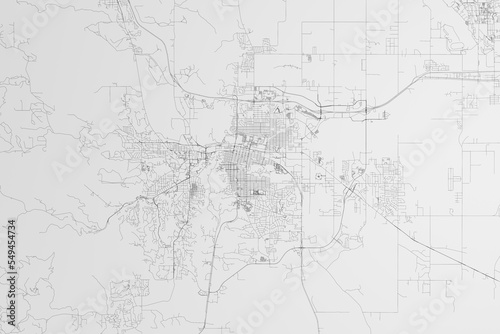Map of the streets of Rapid City  South Dakota  USA  on white background. 3d render  illustration